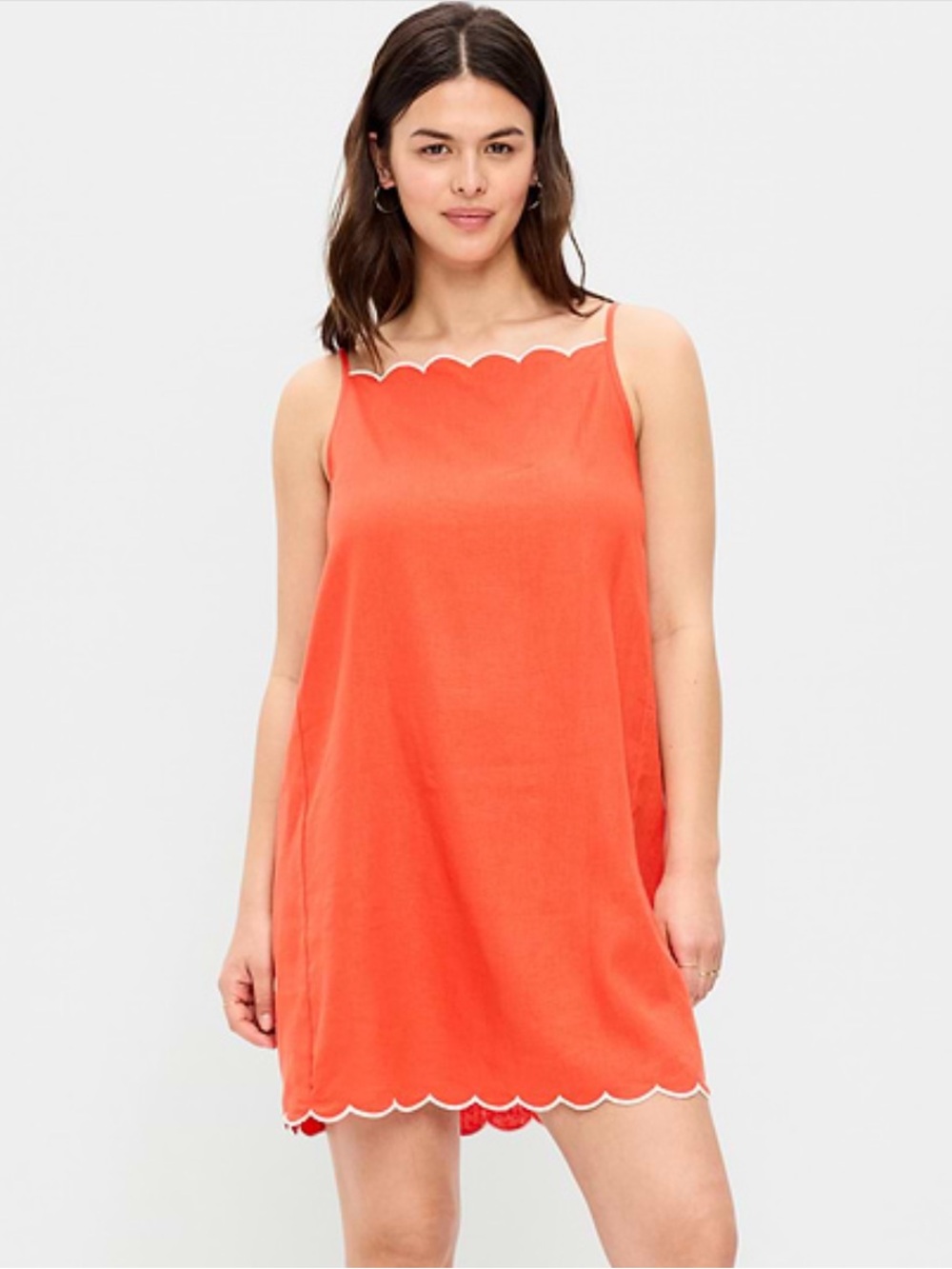 NWT Old Navy Coral Scallop-Trim Mini Shift Dress Apron Neckline Medium Petite